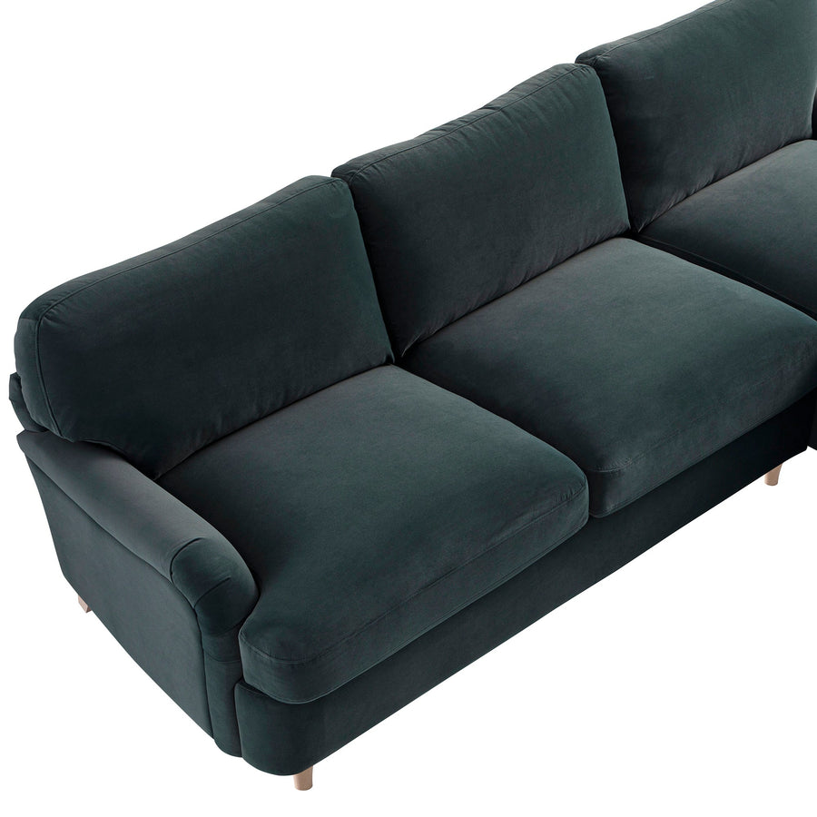 Daphnis Aegean Blue Velvet Sofa, Grande Chaise Right Hand Facing
