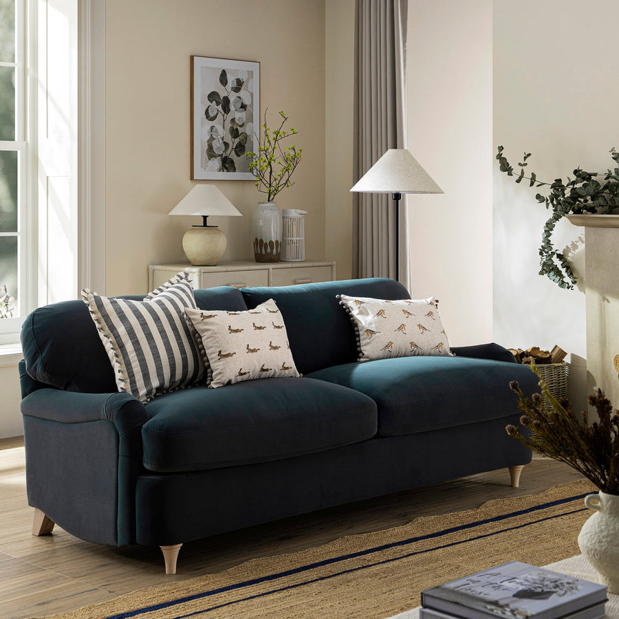 Daphnis Aegean Blue Velvet Sofa Large 3-Seater