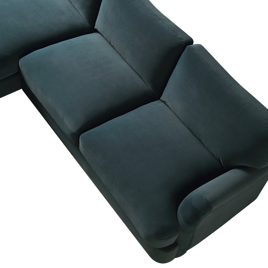 Daphnis Aegean Blue Velvet Sofa, Grande Chaise Sofa Left Hand Facing