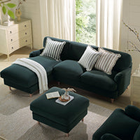 Daphnis Aegean Blue Velvet Sofa, Grande Chaise Sofa Left Hand Facing
