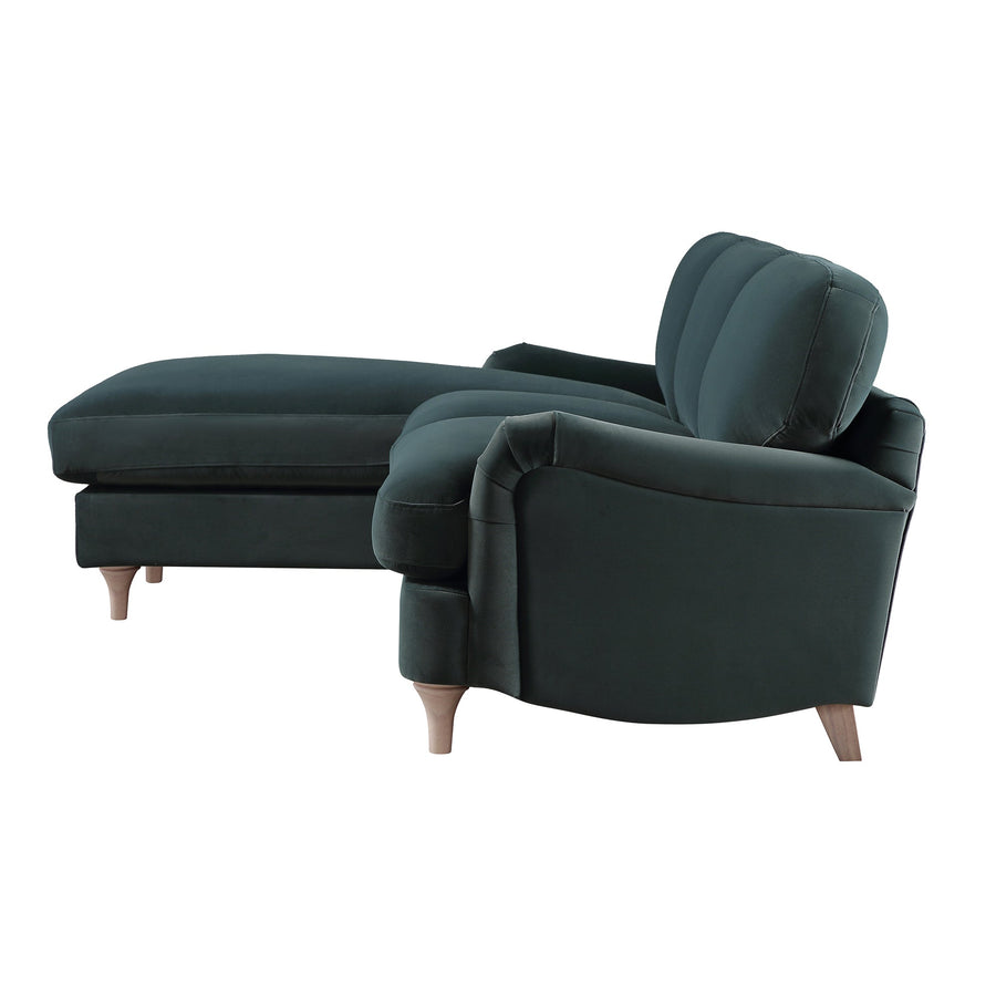 Daphnis Aegean Blue Velvet Sofa, Grande Chaise Sofa Left Hand Facing