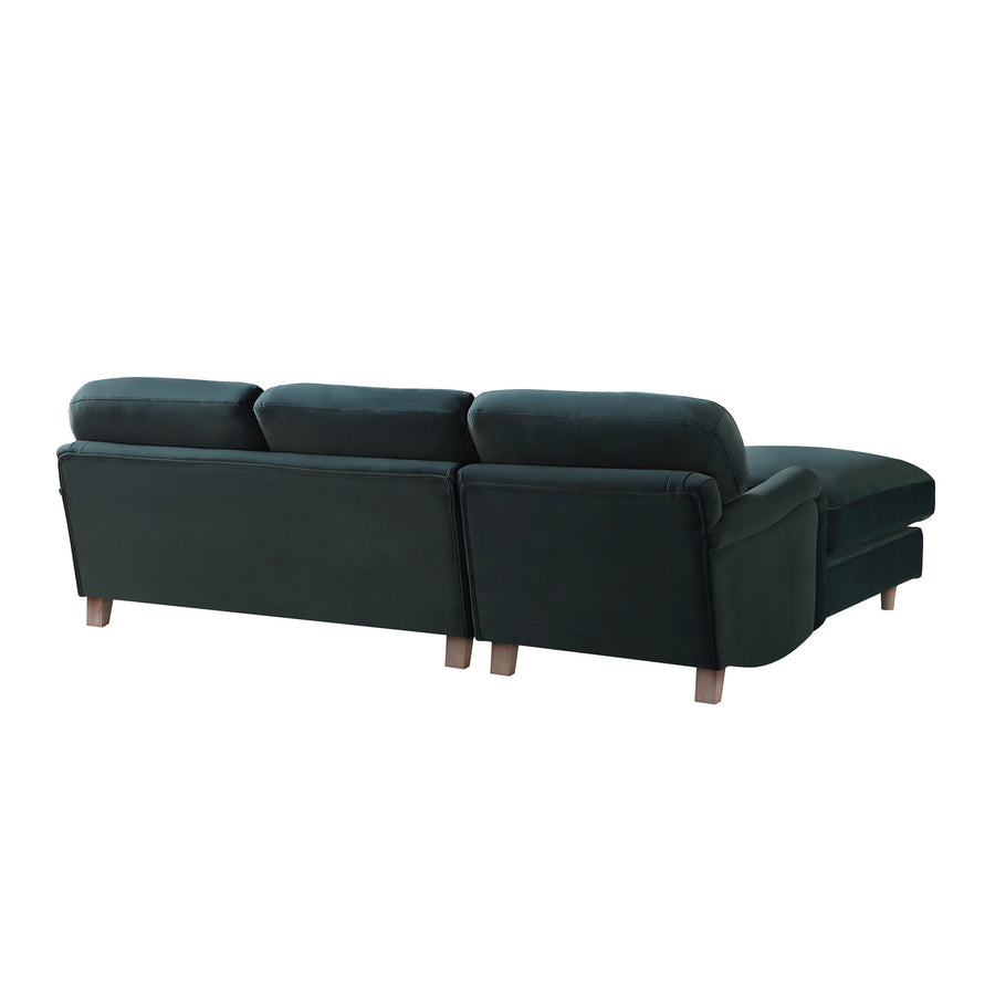 Daphnis Aegean Blue Velvet Sofa, Grande Chaise Sofa Left Hand Facing
