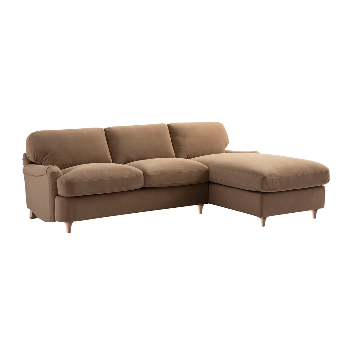 Daphnis Camel Velvet Sofa, Grande Chaise Right Hand Facing