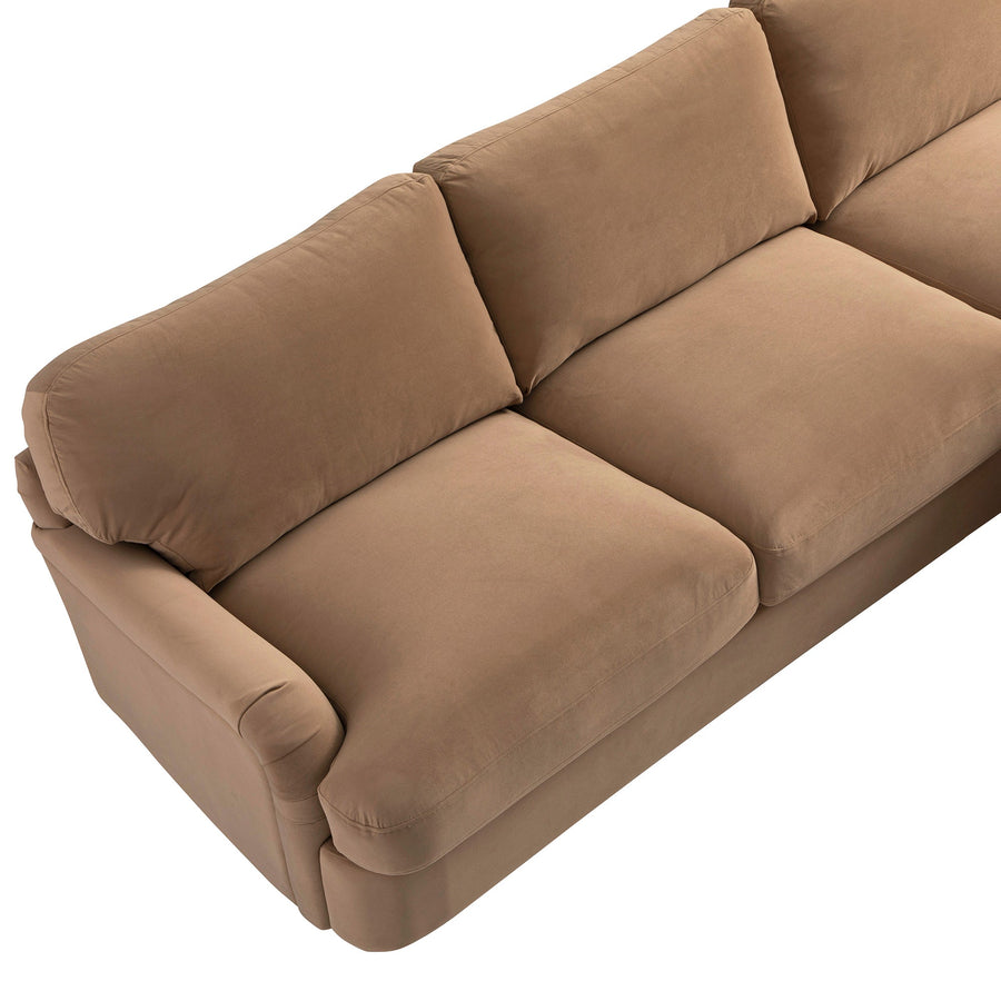 Daphnis Camel Velvet Sofa, Grande Chaise Right Hand Facing