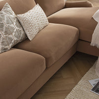 Daphnis Camel Velvet Sofa, Grande Chaise Sofa Right Hand Facing