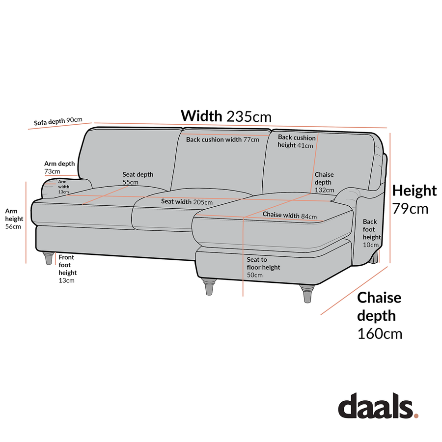 Daphnis Camel Velvet Sofa, Grande Chaise Sofa Right Hand Facing