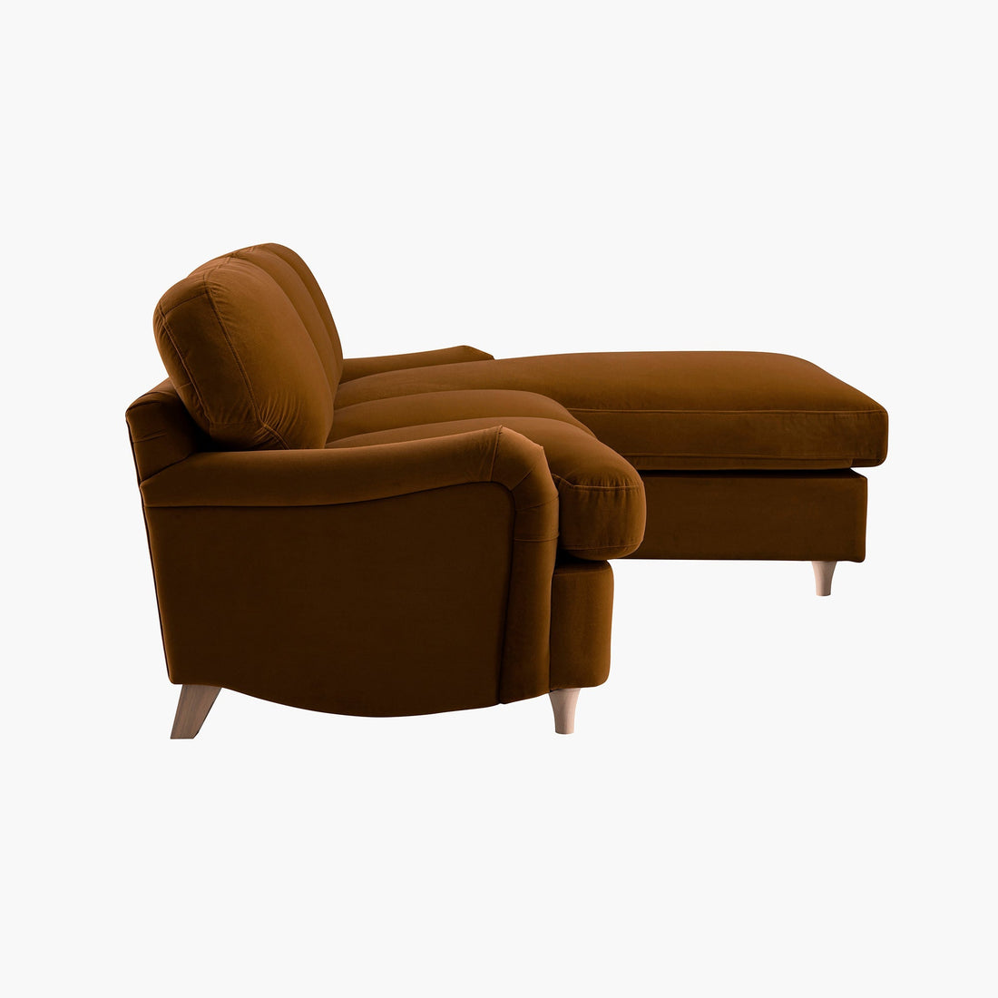 Daphnis Cinnamon Velvet Sofa, Grande Chaise Sofa Right Hand Facing