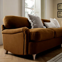 Daphnis Cinnamon Velvet Sofa, Grande Chaise Sofa Right Hand Facing