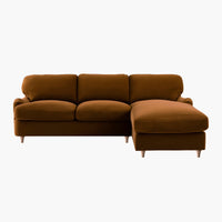 Daphnis Cinnamon Velvet Sofa, Grande Chaise Sofa Right Hand Facing