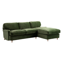 Daphnis Fern Green Velvet Sofa, Grande Chaise Right Hand Facing