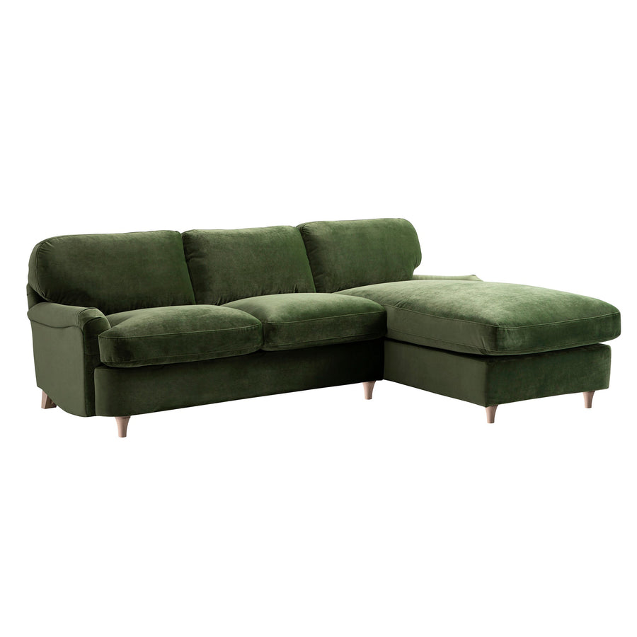 Daphnis Fern Green Velvet Sofa, Grande Chaise Right Hand Facing