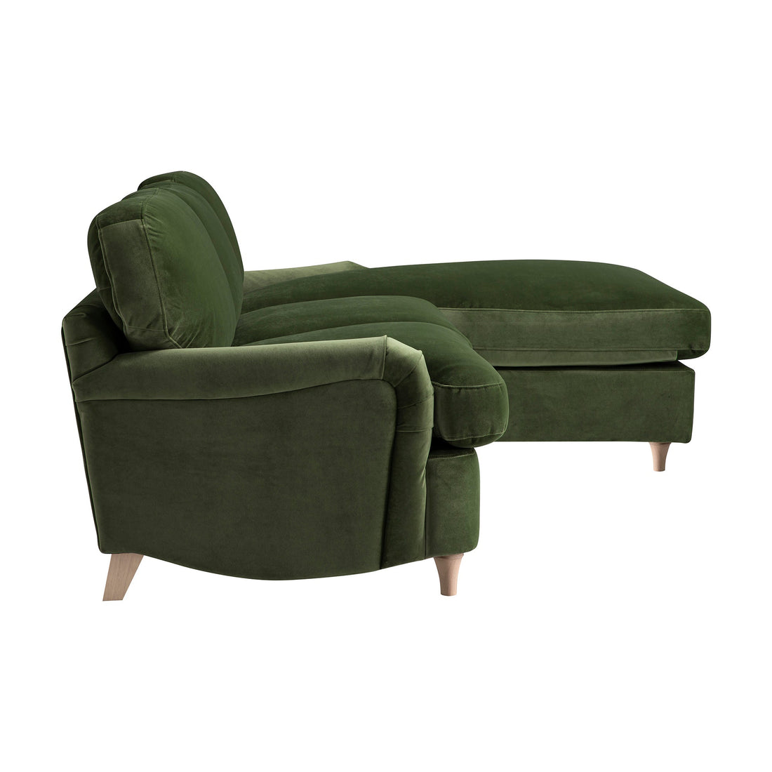 Daphnis Fern Green Velvet Sofa, Grande Chaise Right Hand Facing