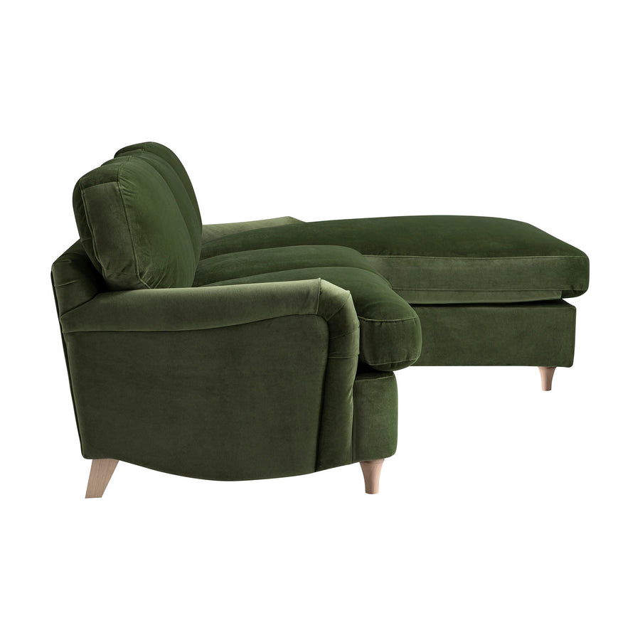 Daphnis Fern Green Velvet Sofa, Grande Chaise Right Hand Facing