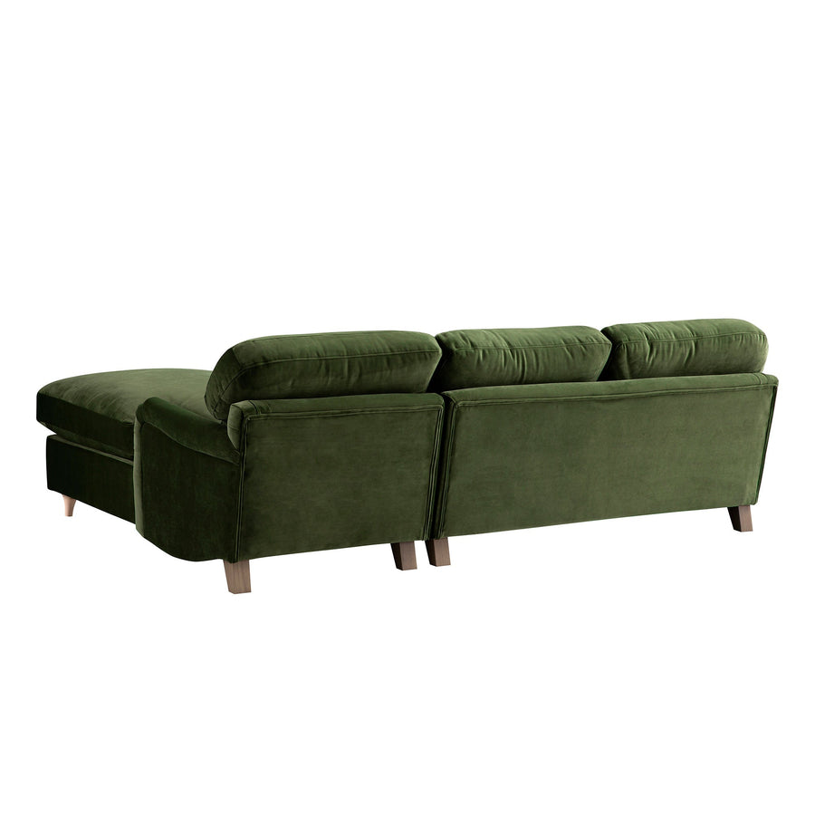 Daphnis Fern Green Velvet Sofa, Grande Chaise Right Hand Facing