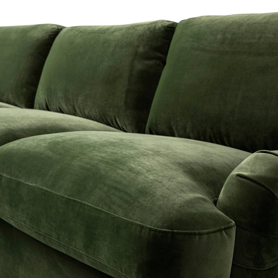 Daphnis Fern Green Velvet Sofa, Grande Chaise Right Hand Facing