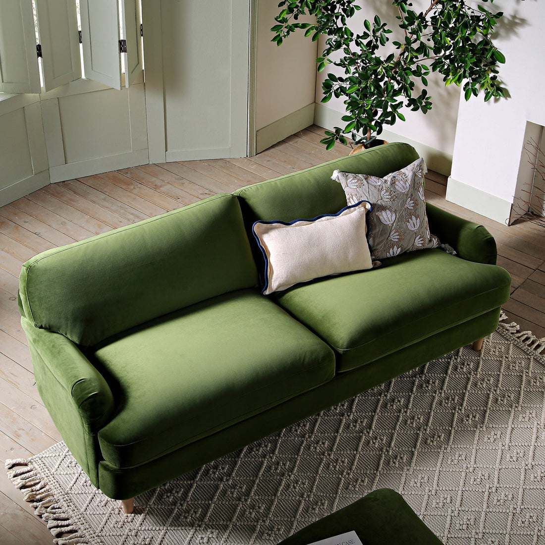 Daphnis Fern Green Velvet Sofa 3-Seater