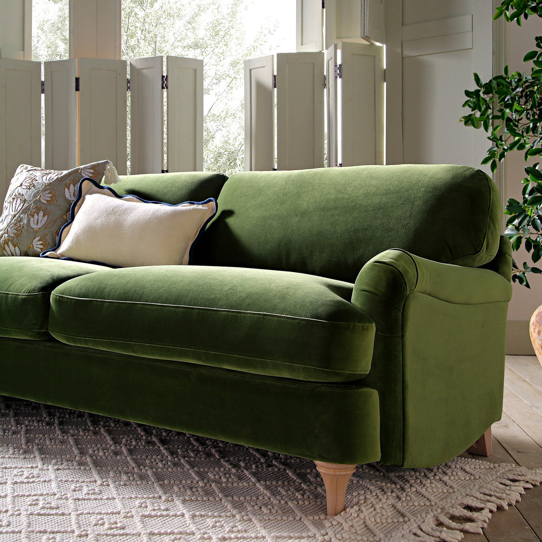 Daphnis Fern Green Velvet Sofa 3-Seater