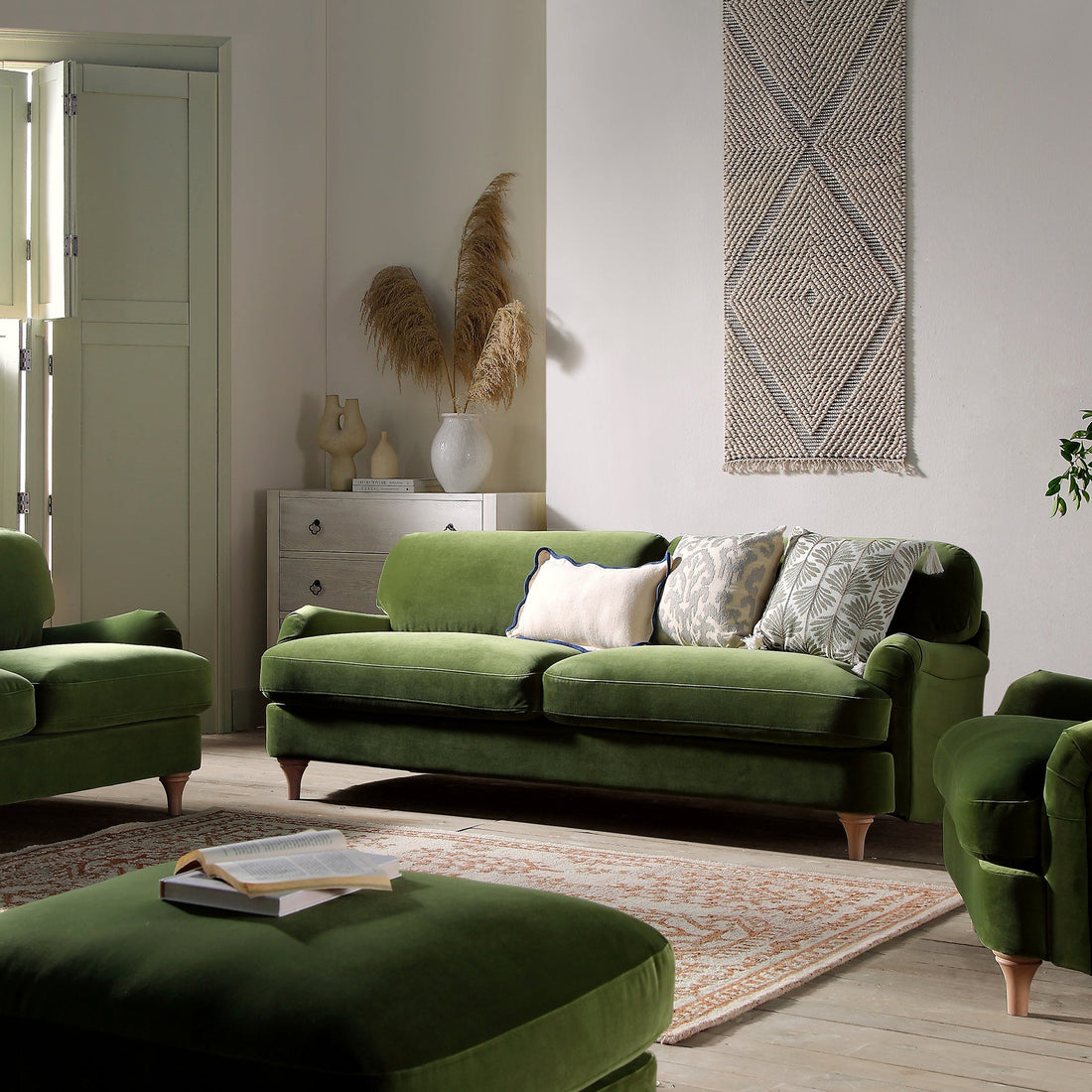 Daphnis Fern Green Velvet Sofa 3-Seater