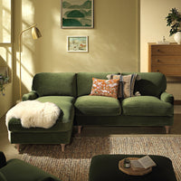 Daphnis Fern Green Velvet Sofa, Grande Chaise Sofa Left Hand Facing
