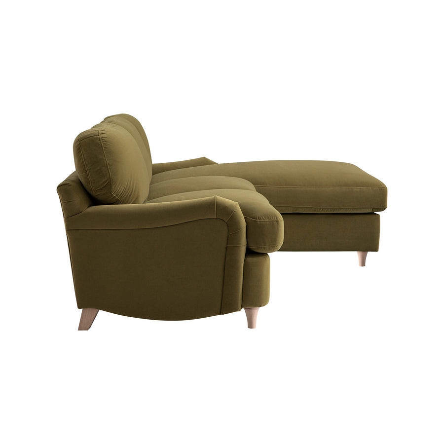 Daphnis Fudge Velvet Sofa, Grande Chaise Right Hand Facing