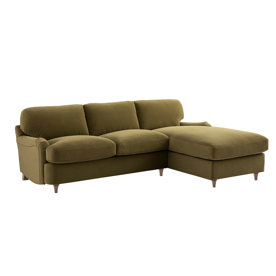 Daphnis Fudge Velvet Sofa, Grande Chaise Right Hand Facing