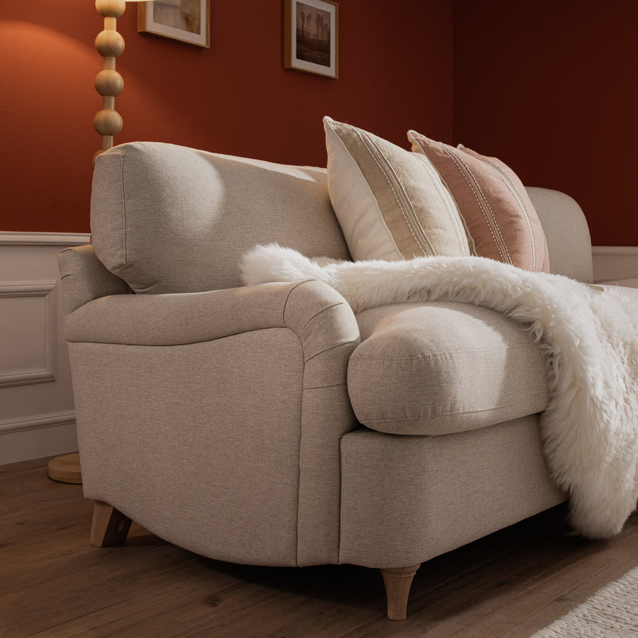 Daphnis Oatmeal Fabric Sofa, Grande Chaise Right Hand Facing