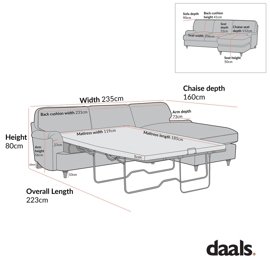 Daphnis Oatmeal Fabric Sofa, Grande Chaise Right Hand Facing