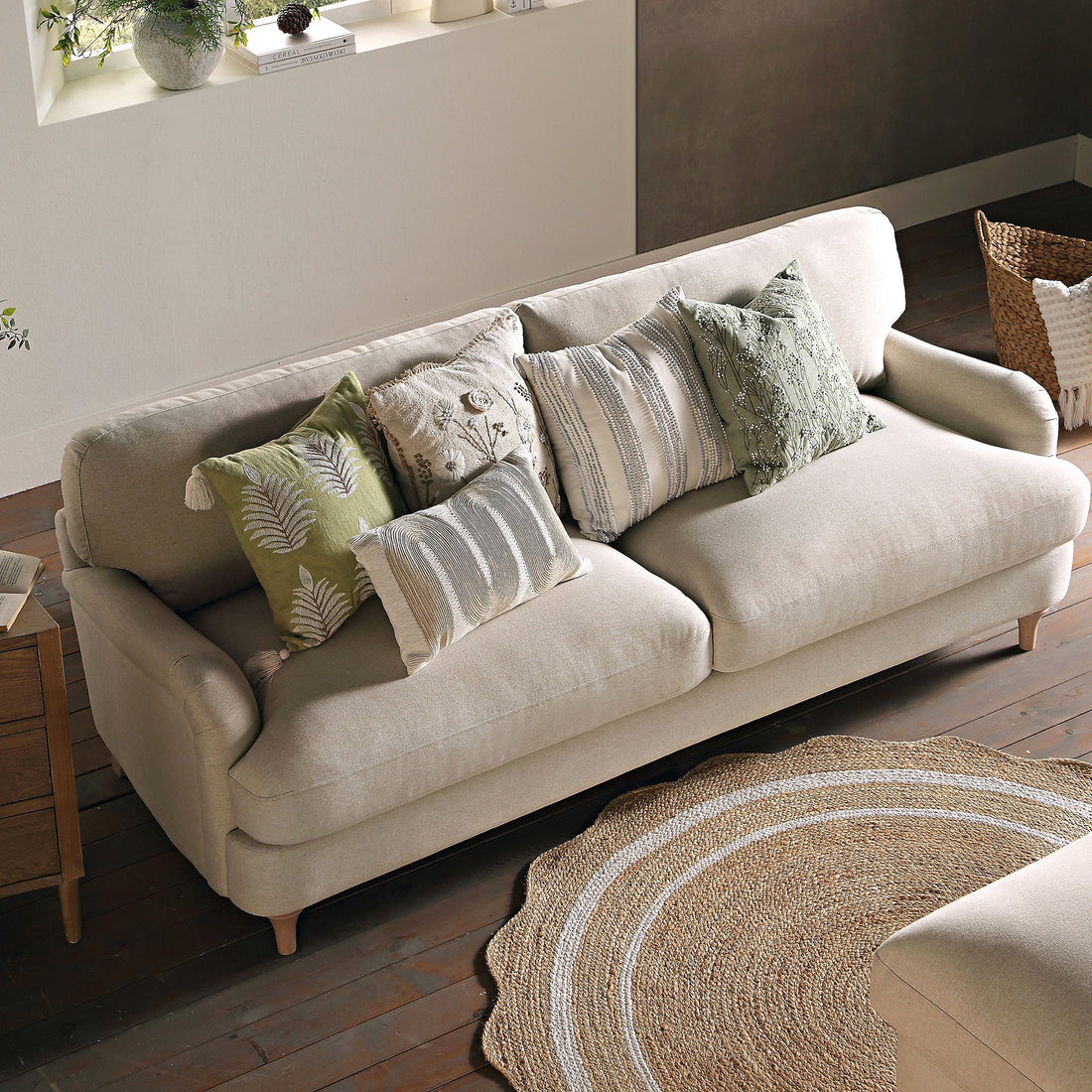 Daphnis Oatmeal Fabric Sofa 3-Seater