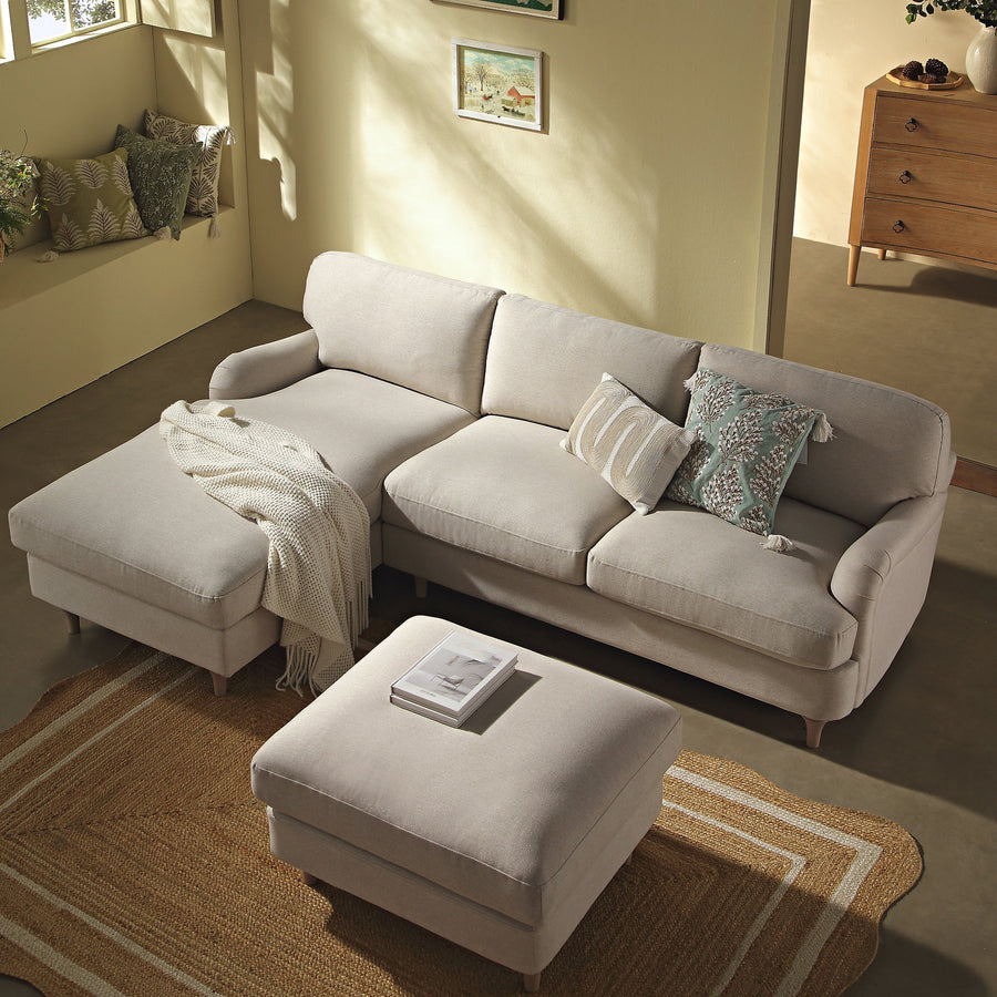Daphnis Oatmeal Fabric Sofa, Grande Chaise Sofa Left Hand Facing
