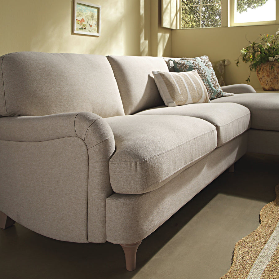 Daphnis Oatmeal Fabric Sofa, Grande Chaise Sofa Right Hand Facing