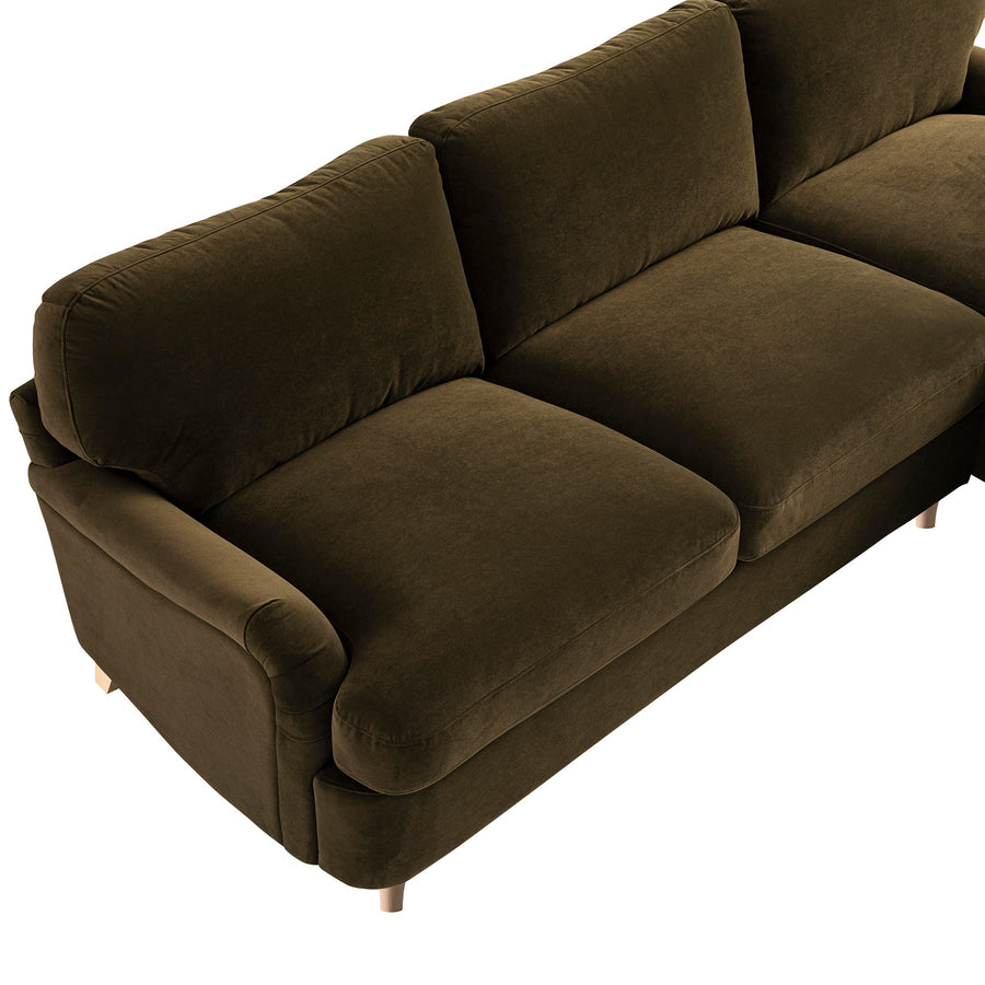 Daphnis Seaweed Velvet Sofa, Grande Chaise Right Hand Facing