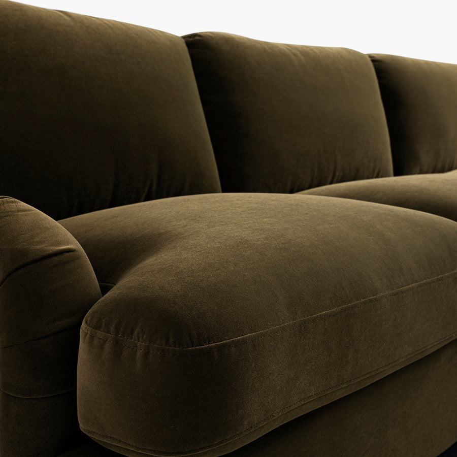 Daphnis Seaweed Velvet Sofa, Grande Chaise Right Hand Facing