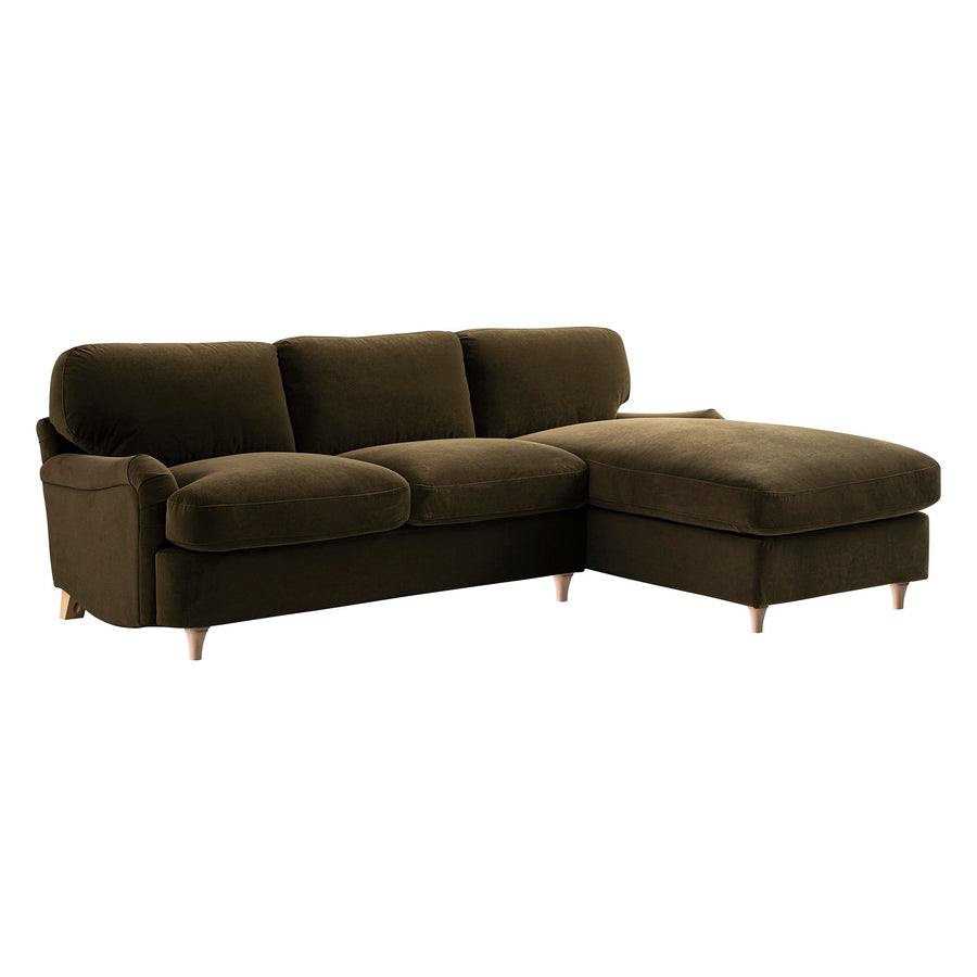 Daphnis Seaweed Velvet Sofa, Grande Chaise Right Hand Facing