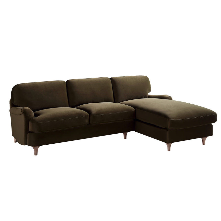 Daphnis Seaweed Velvet Sofa, Grande Chaise Sofa Right Hand Facing