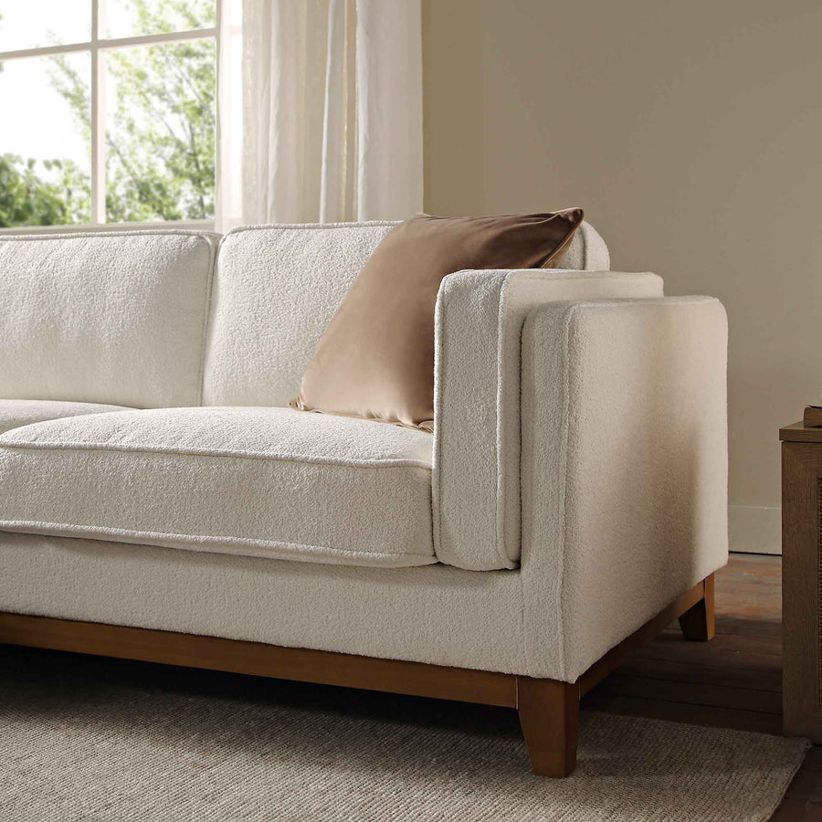 Dipley Beige Boucle Fabric Sofa Grande Chaise Sofa Left Hand Facing