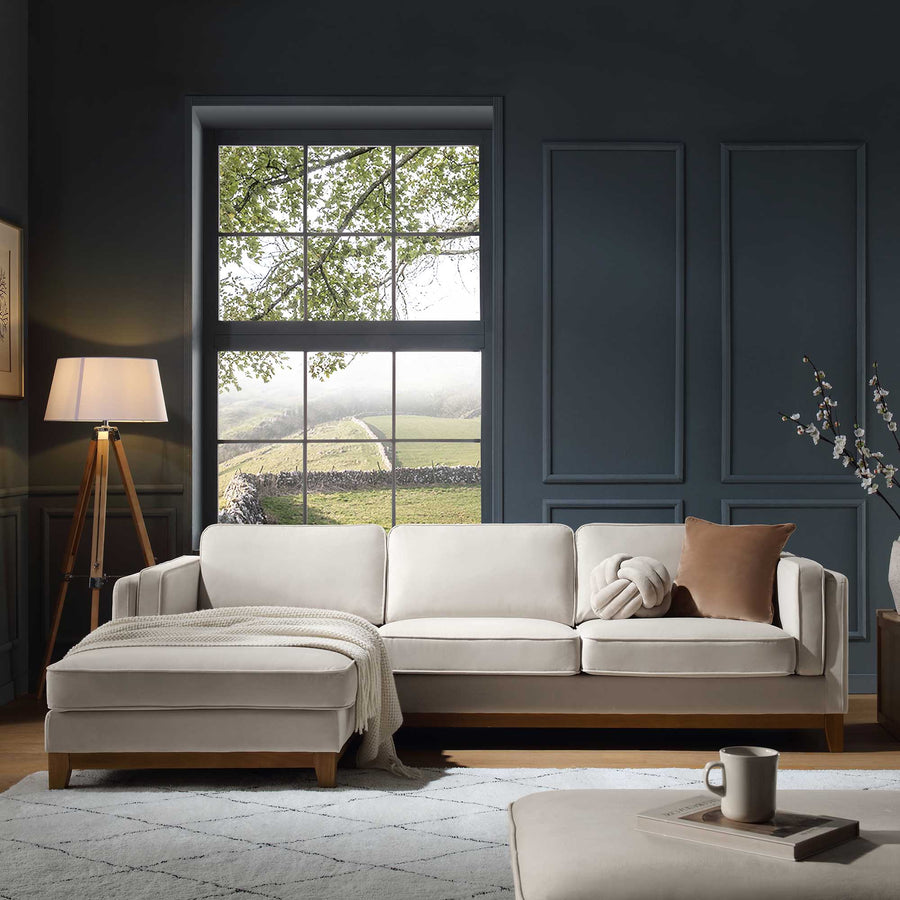 Dipley Champagne Velvet Sofa Grande Chaise Sofa Left Hand Facing