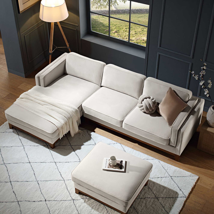 Dipley Champagne Velvet Sofa Grande Chaise Sofa Left Hand Facing