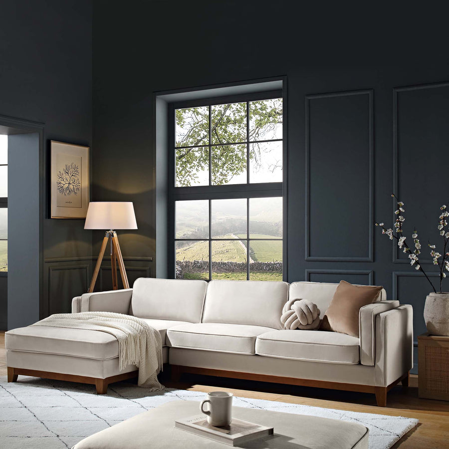 Dipley Champagne Velvet Sofa Grande Chaise Sofa Left Hand Facing