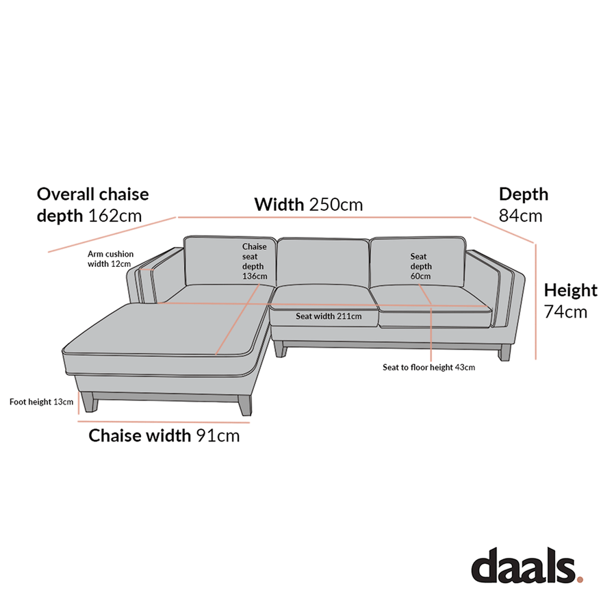 Dipley Champagne Velvet Sofa Grande Chaise Sofa Left Hand Facing
