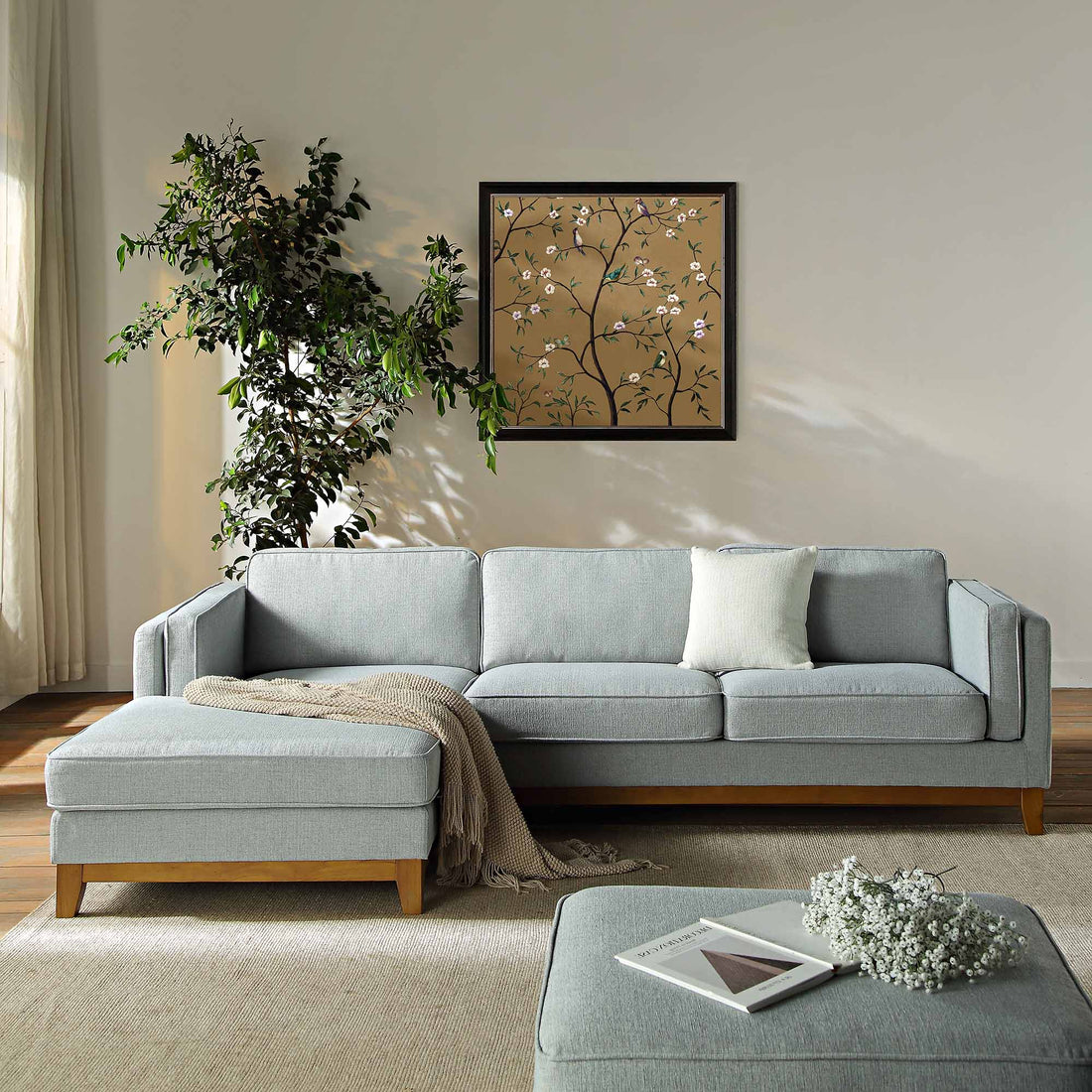 Dipley Sage Woven Fabric Sofa Grande Chaise Sofa Left Hand Facing