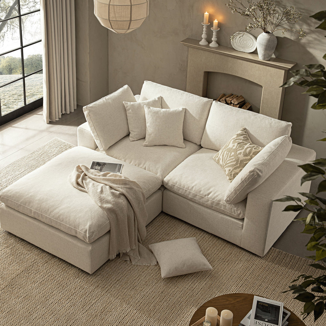 Lutyens Beige Linen Blend Modular Sofa 2-Piece Chaise