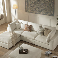 Lutyens Beige Linen Blend Modular Sofa 3-Piece Chaise