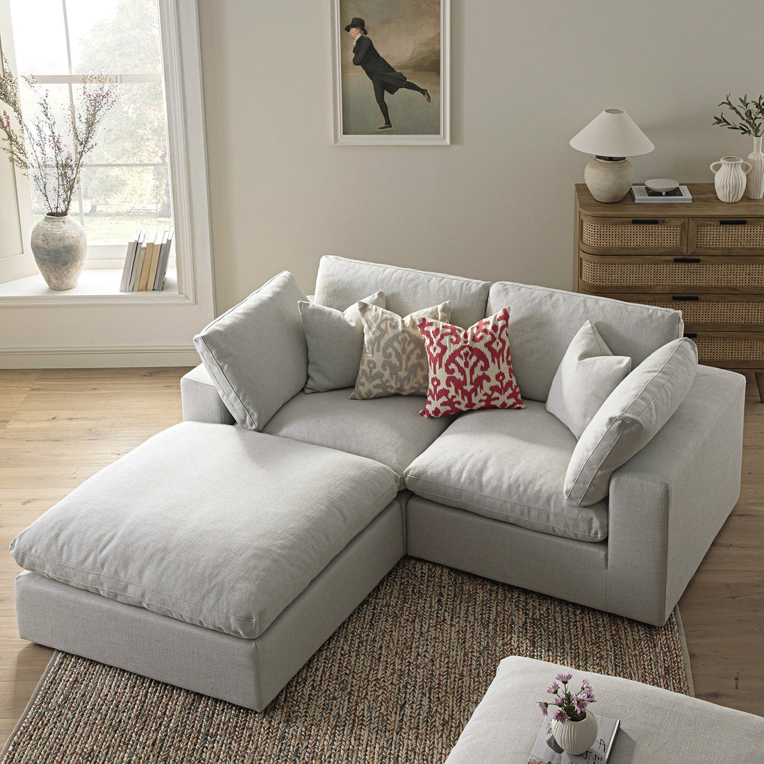 Lutyens Light Grey Linen Blend Modular Sofa 2-Piece Chaise