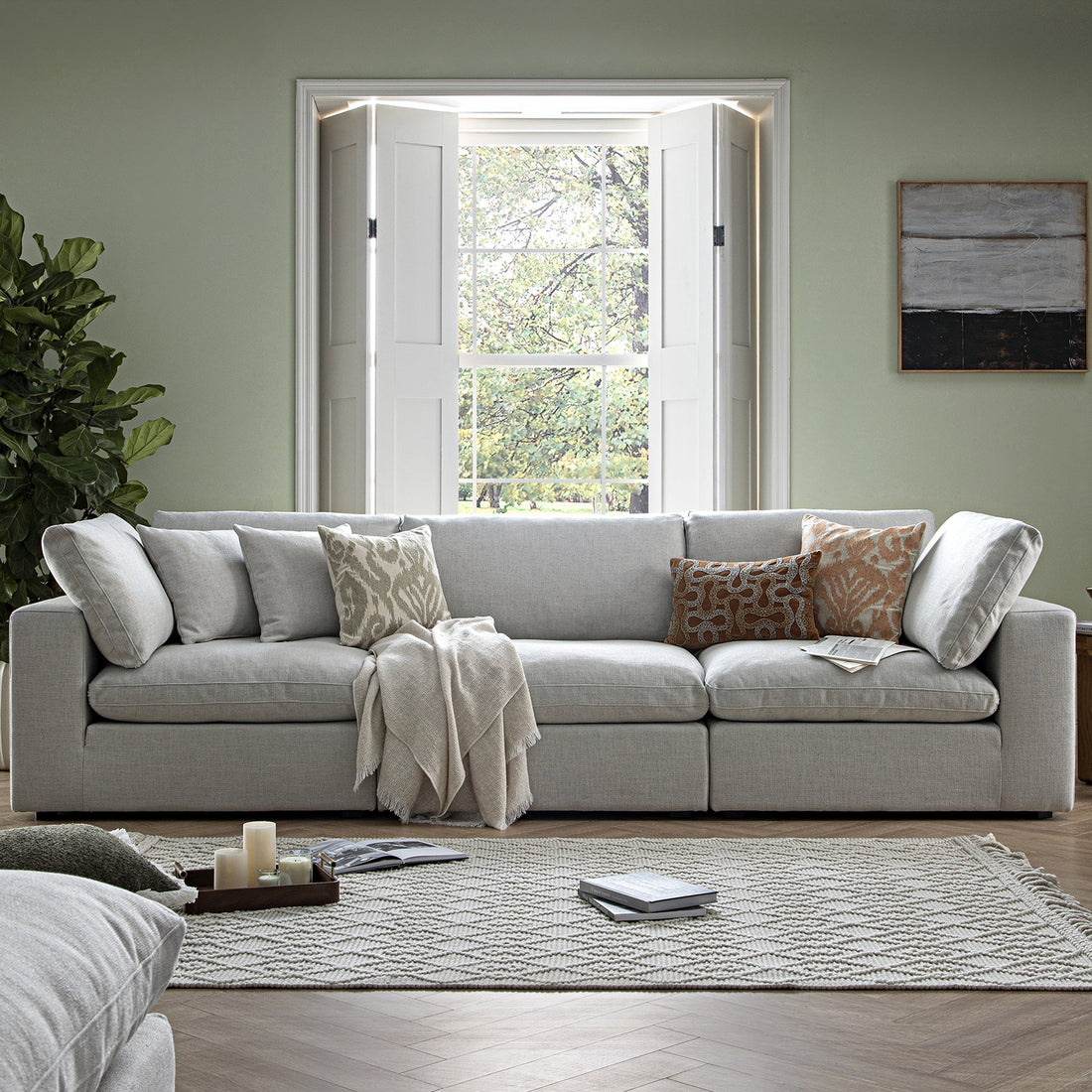 Lutyens Light Grey Linen Blend Modular Sofa, 3-Piece