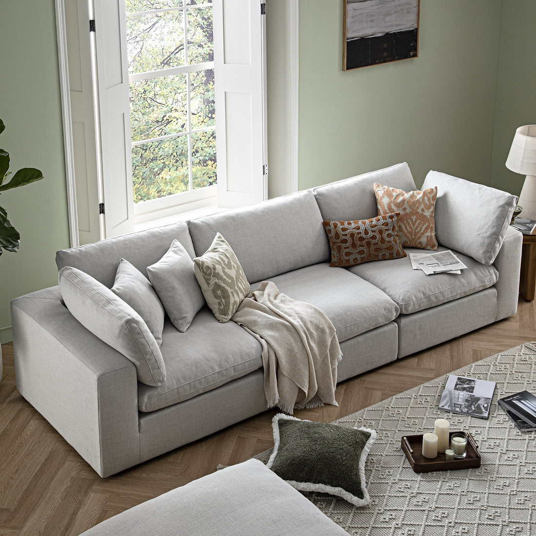 Lutyens Light Grey Linen Blend Modular Sofa, 3-Piece