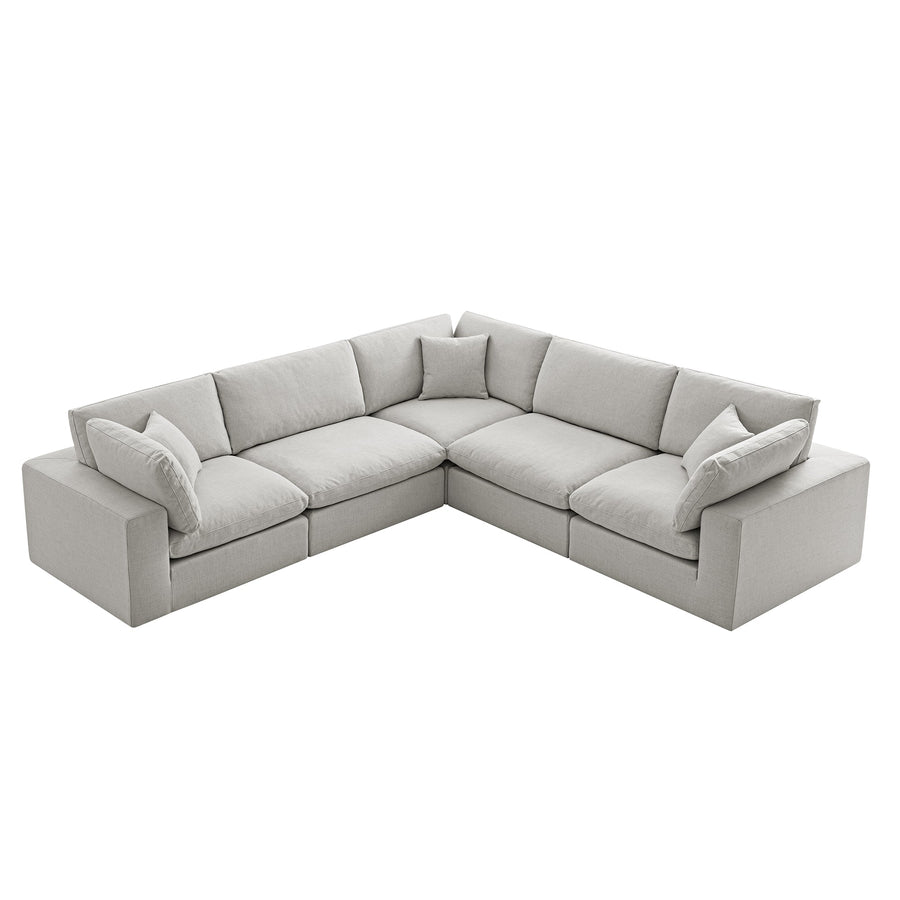 Lutyens Light Grey Linen Blend Modular Sofa, 5-Piece Corner Set