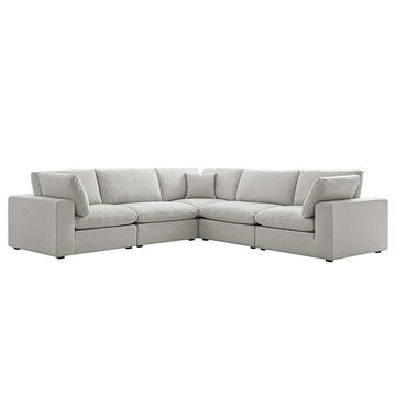 Lutyens Light Grey Linen Blend Modular Sofa, 5-Piece Corner Set