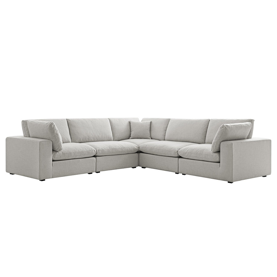Lutyens Light Grey Linen Blend Modular Sofa, 5-Piece Corner Set