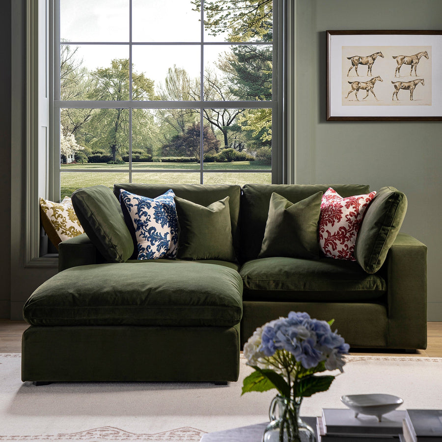 Lutyens Moss Green Velvet Modular Sofa 2-Piece Chaise