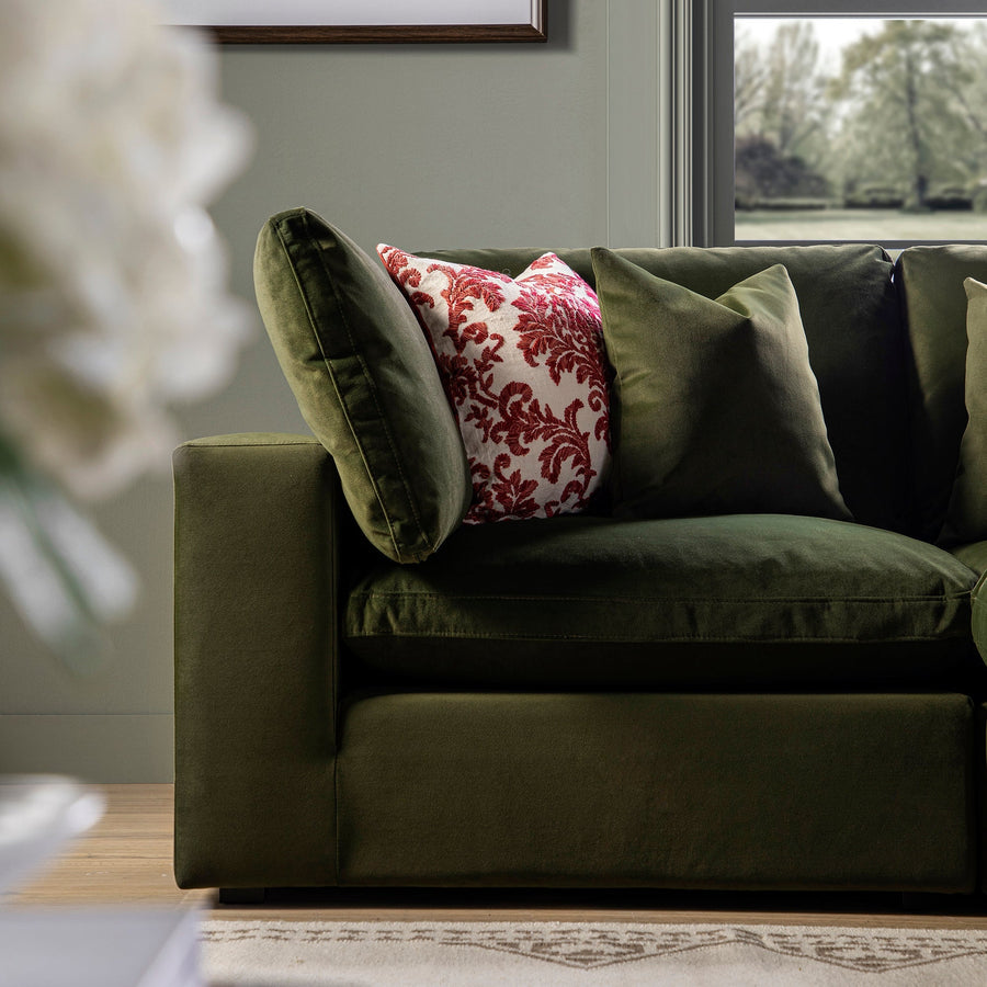 Lutyens Moss Green Velvet Modular Sofa 2-Piece Chaise